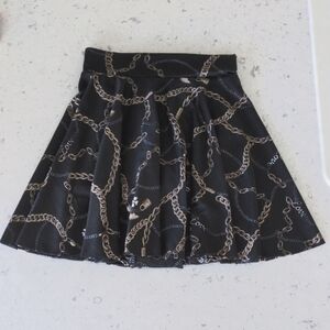 Black and Gold Mini Skater Skirt with Pleats